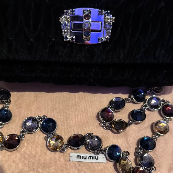 Miu Miu Black Velvet Clutch with Gemstone Embellishment- Never Used - Picture 3 of 10